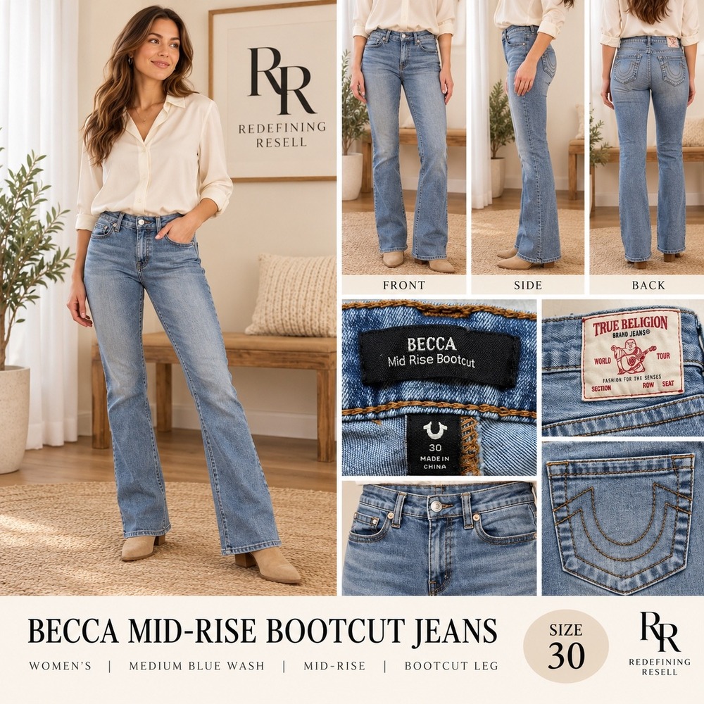 True Religion Becca Mid Rise Bootcut Jeans Medium Blue Wash Size 30